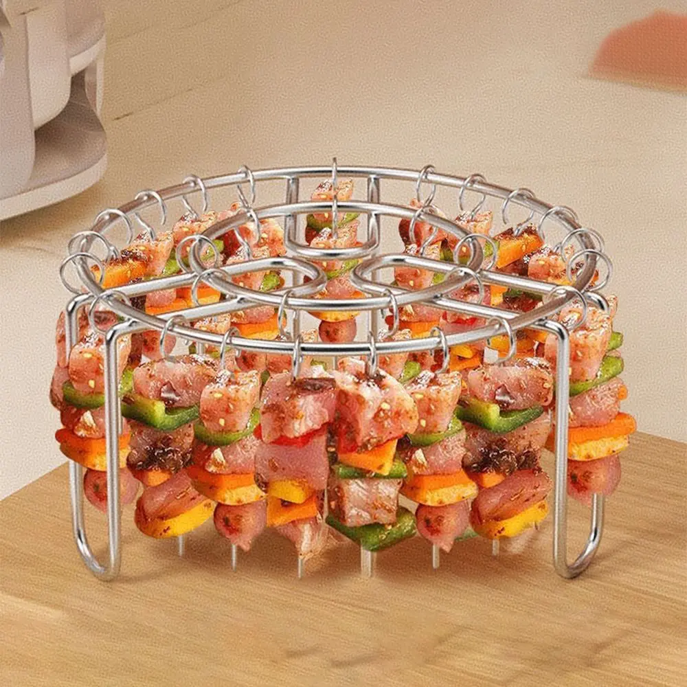 Suporte de espetos para air fryer com espetinhos montados